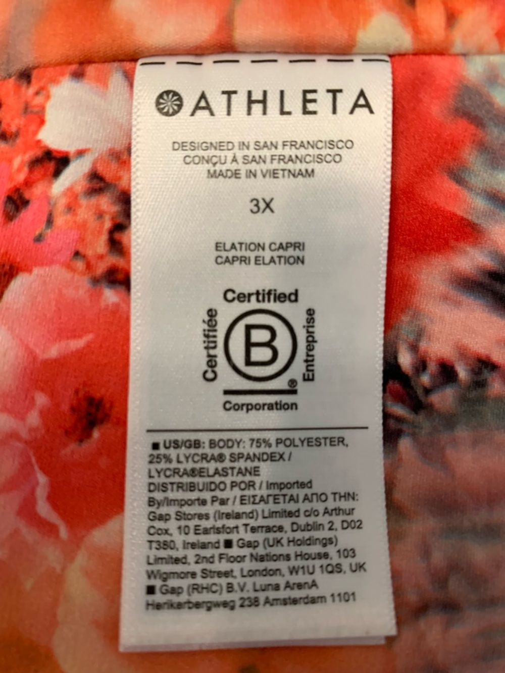 Athleta Women’s 3X Elation Capri Leggings Renewed Spring Bloom Floral Peach - Picture 5 of 15